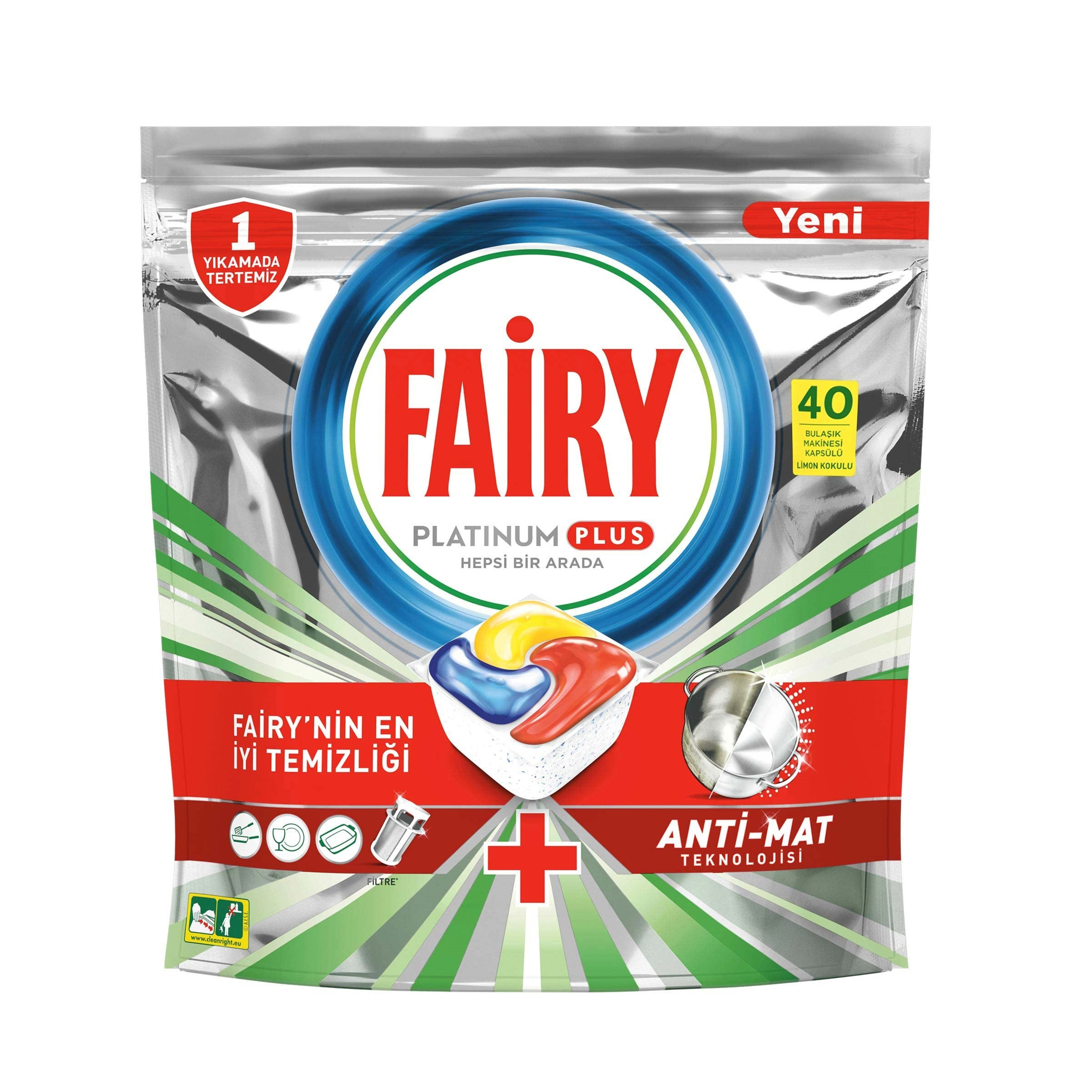 قرص ظرفشویی فیری Fairy مدل Platinum Plus بسته 40 عددی - 